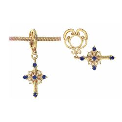 GOLD WHEEL W/ SAPPHIRE CROSS DANGLE (#27S)