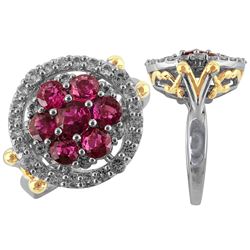 TT SS/YGPLT RUBY / WHITE TOPAZ RING - Size 7 (#10216MUL)