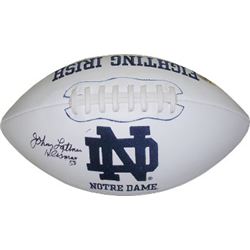 Johnny Lattner Signed Notre Dame Fighting Irish White Logo Football Heisman 53 (Left Side Sig)