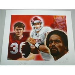 Oklahoma Sooners Signed Heisman Winners 20X24 Litho- Steve Owens, Billy Sims, & Jason White