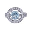 Image 1 : Aqua Round CZ, Surrounded With White Czs, Sterling Silver Ring Size 5