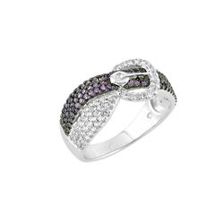 SS AMETHYST / WHITE TOPAZ BELT RING - Size 7 (#9487AWT)