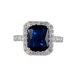 Sapphire Square CZ, Surrounded With White Czs, Sterling Silver Ring Size 6