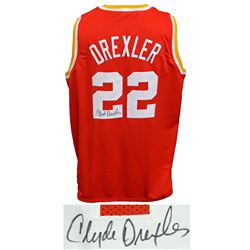 Clyde Drexler Signed Red Throwback Custom Basketball Jersey