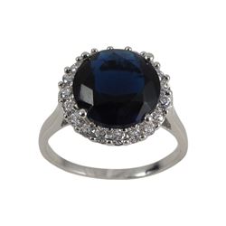 Sterling Silver Sapphire (Spinel Blue) Round CZ Ring