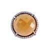 Image 1 : Champagne 27Mm Round Faceted Simulated Crystal, Surrounded With White Crystals, Sterling Silver Ring