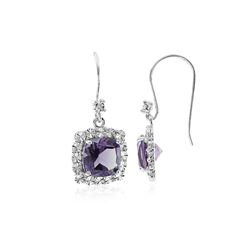 SS AMETHYST / DIAMOND FISHHOOK EARRINGS (#7583A)