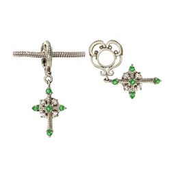 WHITE GOLD WHEEL W/ EMERALD CROSS DANGLE (#27E)