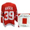 Image 1 : Dominik Hasek Signed Red Custom Hockey Jersey W/2X SC Champ