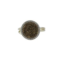 Gold Plated Sterling Silver, 15Mm Round Circle, 12Mm Champagne Druzy Natural Stone With CZ Border, A