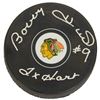 Image 1 : Bobby Hull Signed Chicago Blackhawks Logo Hockey Puck W/2X Hart