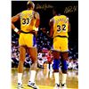 Image 1 : Kareem Abdul-Jabbar & Magic Johnson Dual Signed Los Angeles Lakers Back Of Jerseys 11X14 Photo