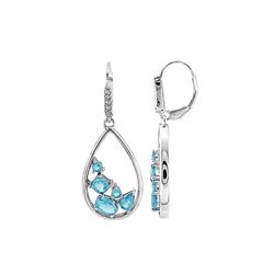 SILVER SWISS BLUE TOPAZ / DIAMOND LEVERBACK EARRINGS (#6998SW)