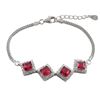 Image 1 : Rhodium Plated Sterling Silver, 4 Ruby 5X5mm Square CZ With White CZ Border, Two Row Box Chain, Brac