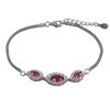 Image 1 : Rhodium Plated Sterling Silver, 3 Ruby Marquise Shaped CZ With White CZ Border, Two Row Box Chain, B
