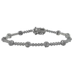 Rhodium Plated Sterling Silver Flower CZ Bracelet With Safety Lock- 7.5