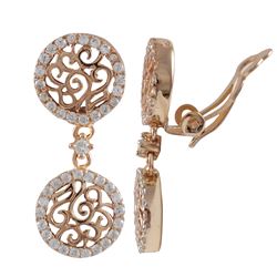 Rose Plated Sterling Silver, Double Filigree Circlescz Clip Earrings, 1.18