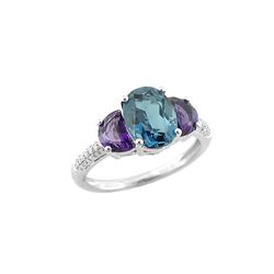 SS LONDON BLUE TOPAZ / AMETHYST / DIAMOND RING - Size 7 (#9532MUL)