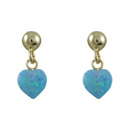 Blue 6X6mm Opal Heart On Gold Tone Sterling Silver Post Earrings, 14Mm Long