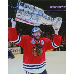 Duncan Keith Signed Chicago Blackhawks 2015 Stanley Cup Trophy 16X20 Photo