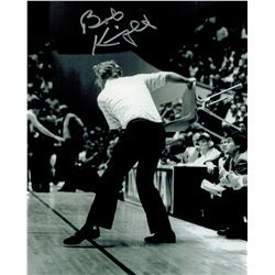 Bobby Knight Signed Indiana Hoosiers B&W Throwing Chair 8X10 Photo