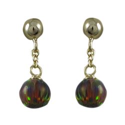 Red 6Mm Opal Ball On Gold Tone Sterling Silver Post Long Earrings, 18Mm Long