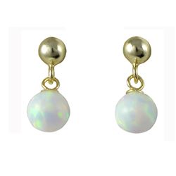 White 6Mm Opal Ball On Gold Tone Sterling Silver Post Short Earrings, 14Mm  Long