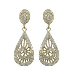 Gold Plated Sterling Silver Teardrop Swirl CZ Post Earrings, 1.14"