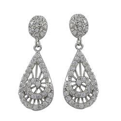 Sterling Silver Teardrop Swirl CZ Post Earrings, 1.14"