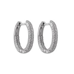 Sterling Silver Pave CZ 16X20mm Hoop Earrings With Hinge Lock