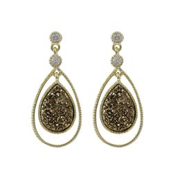 Gold Plated Sterling Silver, Champagne Teardrop Druzy, CZ Post Earrings Dimensions: 31.5Mm Long X 14