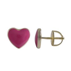 Hot Pink Enamel 7X8mm Heart Stud, Gold Plated Sterling Silver Post, Screw Back Earrings