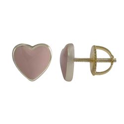 Light Pink Enamel 7X8mm Heart Stud, Gold Plated Sterling Silver Post, Screw Back Earrings