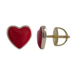 Red Enamel 7X8mm Heart Stud, Gold Plated Sterling Silver Post, Screw Back Earrings