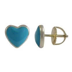 Turquoise Enamel 7X8mm Heart Stud, Gold Plated Sterling Silver Post, Screw Back Earrings