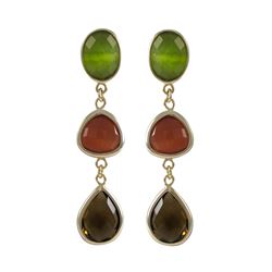 Gold Plated Sterling Silver, With Smoky Color Combination Semi Precious Stones Post Earrings, 2.24&Q