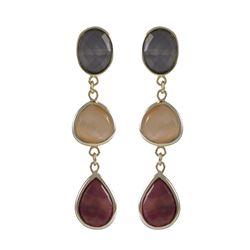 Gold Plated Sterling Silver, With Rhodonite(Pink) Color Combination Semi Precious Stones Post Earrin