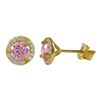 Image 1 : Pink 5Mm Round CZ With White CZ Border, Gold Plated Sterling Silver 8Mm Round  Post Stud Earrings