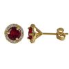 Image 1 : Red 5Mm Round CZ With White CZ Border, Gold Plated Sterling Silver 8Mm Round  Post Stud Earrings