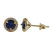 Image 1 : Sapphire Blue 5Mm Round CZ With White CZ Border, Gold Plated Sterling Silver 8Mm Round  Post Stud Ea