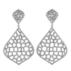 Rhodium Plated Sterling Silver, Dangling Filigree CZ  Post Earrings, 2.13&Quot;