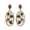 Image 1 : Gold Plated Sterling Silver, Multi Color Faceted Semi Precious Flat Stones, Filigree Post Earrings, 