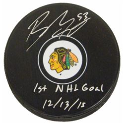 Brandon Mashinter Signed Chicago Blackhawks Logo Hockey Puck W/1St NHL Goal 12-13-15