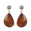 Image 1 : Carnelian Cat's Eye Semi Precious Faceted Stone On Gold Plated Sterling Silver Post Earrings, 1.10&Q