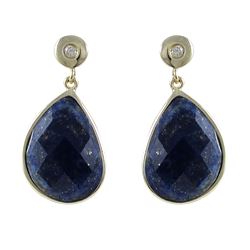 Lapis/ Lazurite  Semi Precious Faceted Stone On Gold Plated Sterling Silver Post Earrings, 1.10&Quot