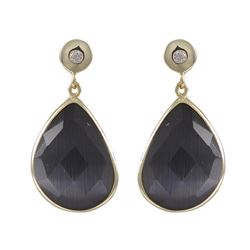 Dark Amy Cat's Eye Semi Precious Faceted Stone On Gold Plated Sterling Silver Post Earrings, 1.10&Qu