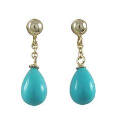 Turquoise Shell Pearl Teardrop 6X9mm, On Gold Over Sterling Silver Ball Post, Hanging With 4 Links, 