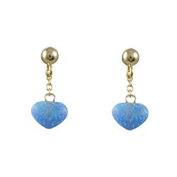 Blue 6X8mm Opal Heart On Gold Tone Sterling Silver Post Earrings, 18Mm Long