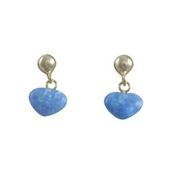 Blue 6X8mm Opal Heart On Gold Tone Sterling Silver Post Earrings, 14Mm Long