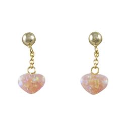 Pink 6X8mm Opal Heart On Gold Tone Sterling Silver Post Earrings, 18Mm Long